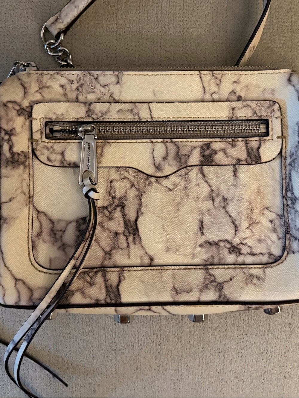 Rebecca Minkoff Marble-Print Crossbody Bag - White with Black Veining